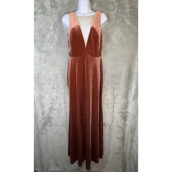 Jenny Yoo Collection Velvet Logan Plunging Gown Sz 10 Burnt Orange Event Dress - Picture 1 of 11